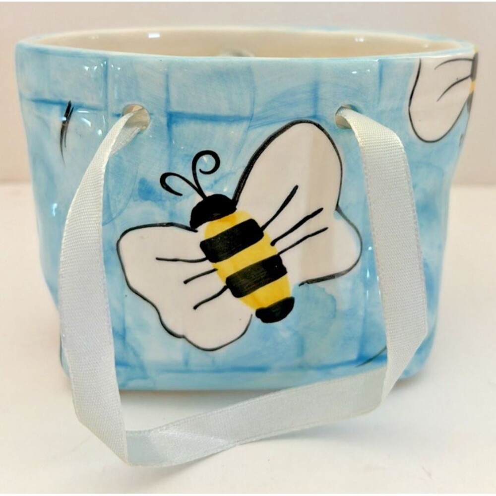 Vintage K's Collection Ceramic Purse Planter Bumblebee Gift Bag Tote Decor